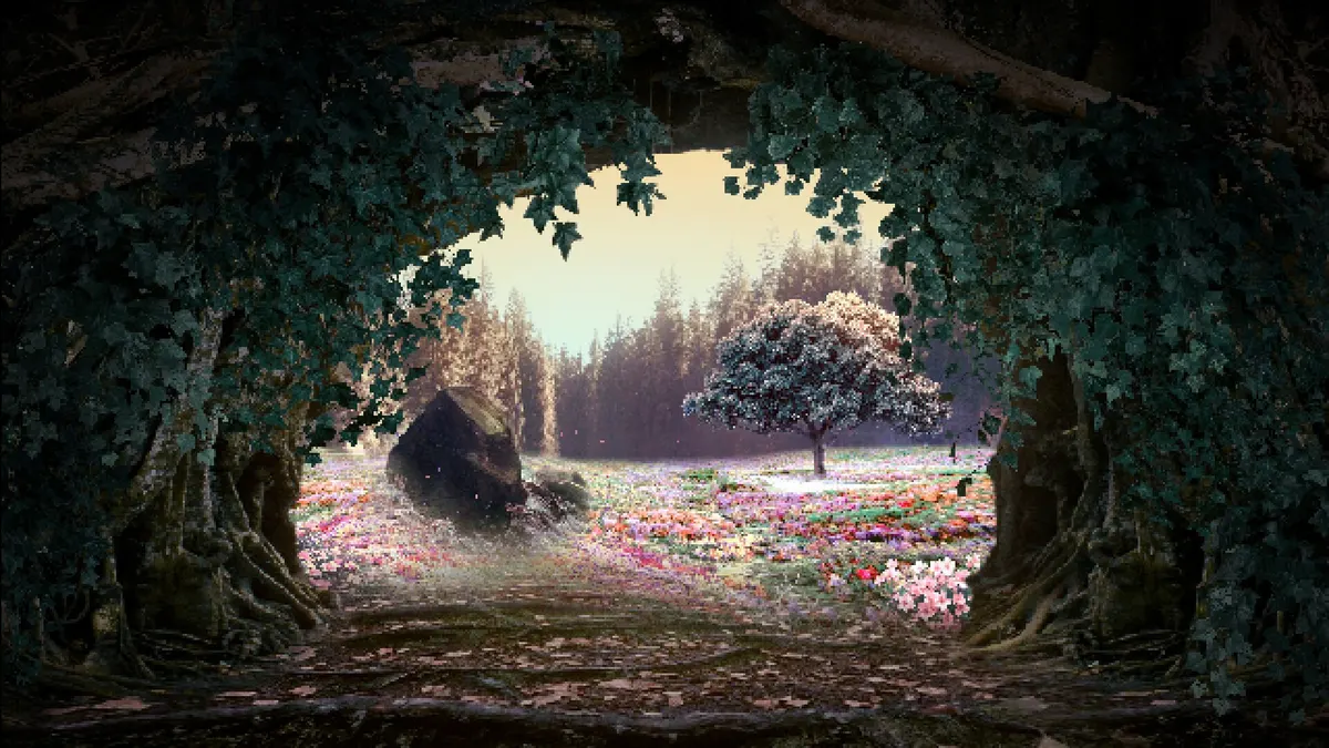 An impossible bright landscape seen through the dark world of Cucina Stellata